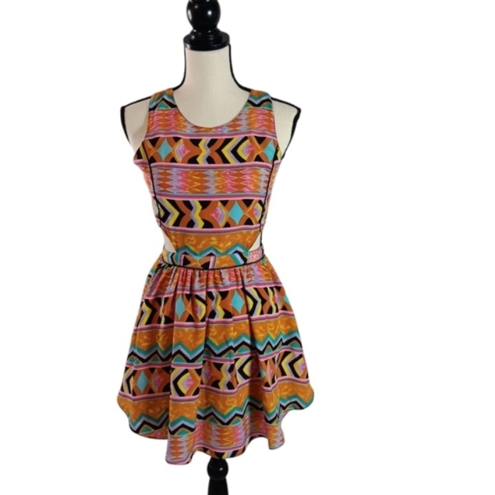 Lovers+Friends Multicolor Geometric Print Cut Out Sleeveless Fit & Flare  Dress